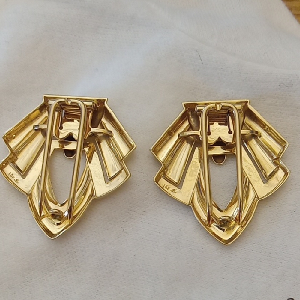 Deco 14k Gold Geometric Brooches